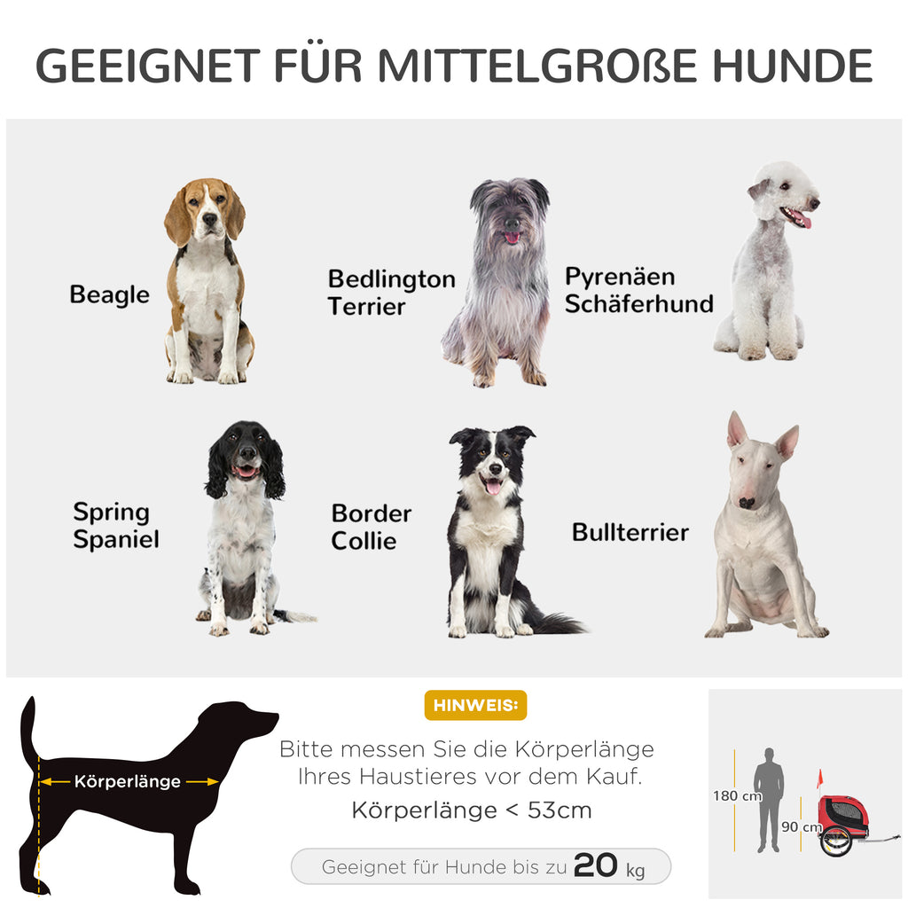 PawHut Fahrradanhänger Hundeanhänger bis 20 kg mit Universalkupplung Stahl Rot+Schwarz