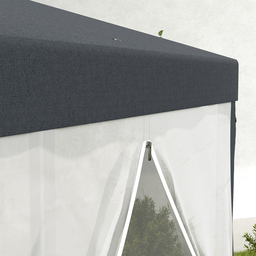 Outsunny Gartenpavillon, 6-eckig, Netzvorhänge, Metallgestell, 3,94x3,412x2,5m, Dunkelgrau