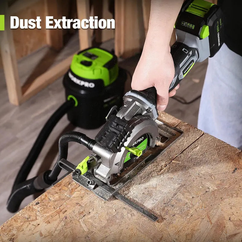 WORKPRO 4.5-Inch 20V Compact Cordless Circular Saw – Includes 4.0Ah Battery, Fast Charger & 3 Blades