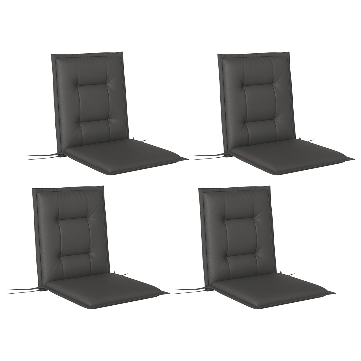 Outsunny 4er Set Sitzkissen 108 x 50 x 5 cm Stuhlkissen mit Bändern, Outdoor Indoor Sitzauflage Dunkelgrau