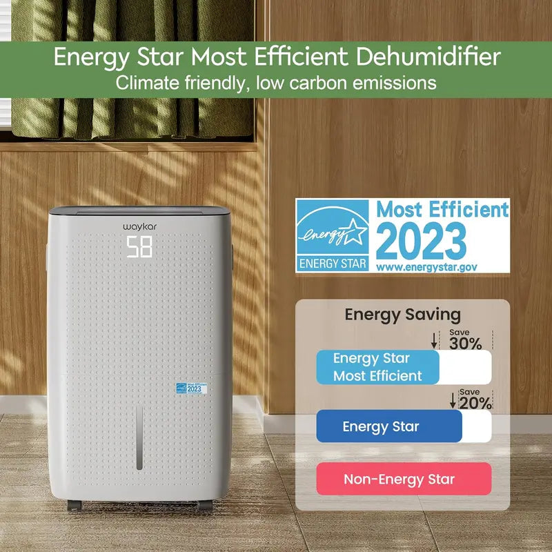 Waykar 2000 Sq Ft Home Dehumidifier Featuring Auto/Manual Drain Options