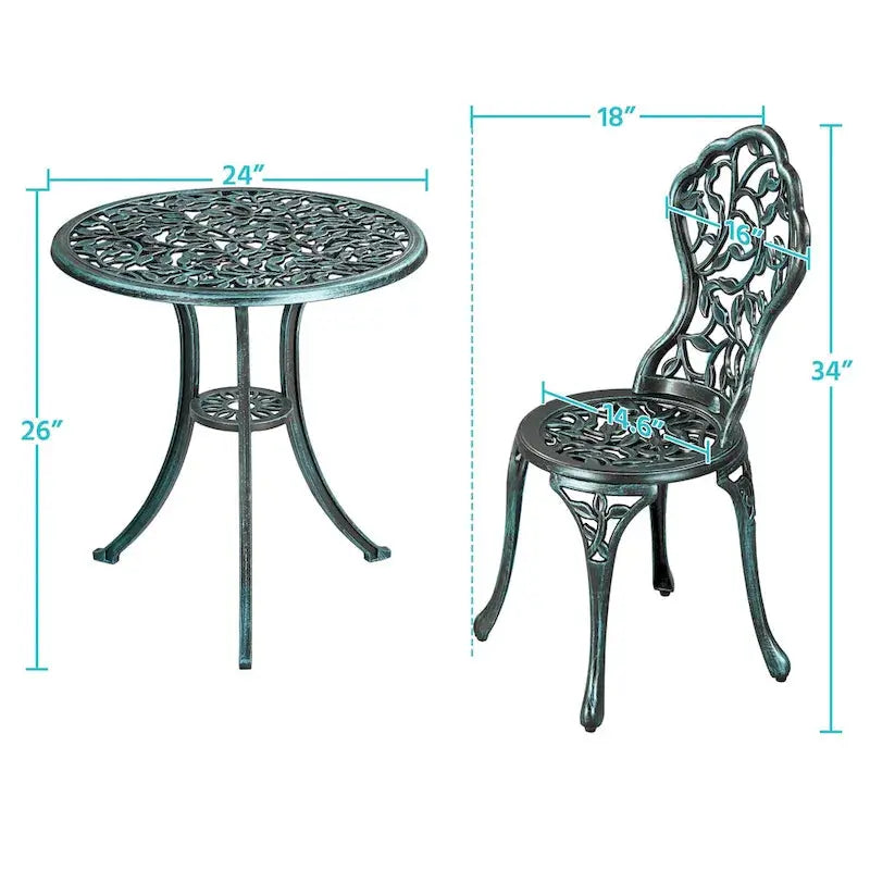 Yaheetech 3-Piece Aluminum Bistro Set – Antique-Finish Patio Chairs + Table