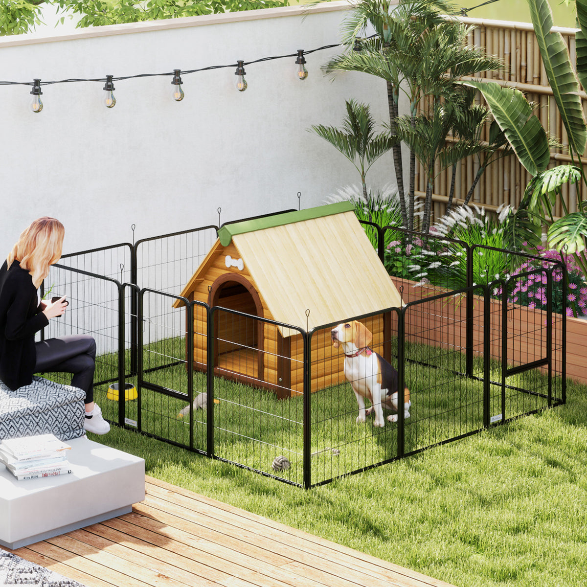PawHut Hundepark, faltbarer und tragbarer 12-Paneel-Hundepark aus Stahl mit Tür 68 x 80 Schwarz