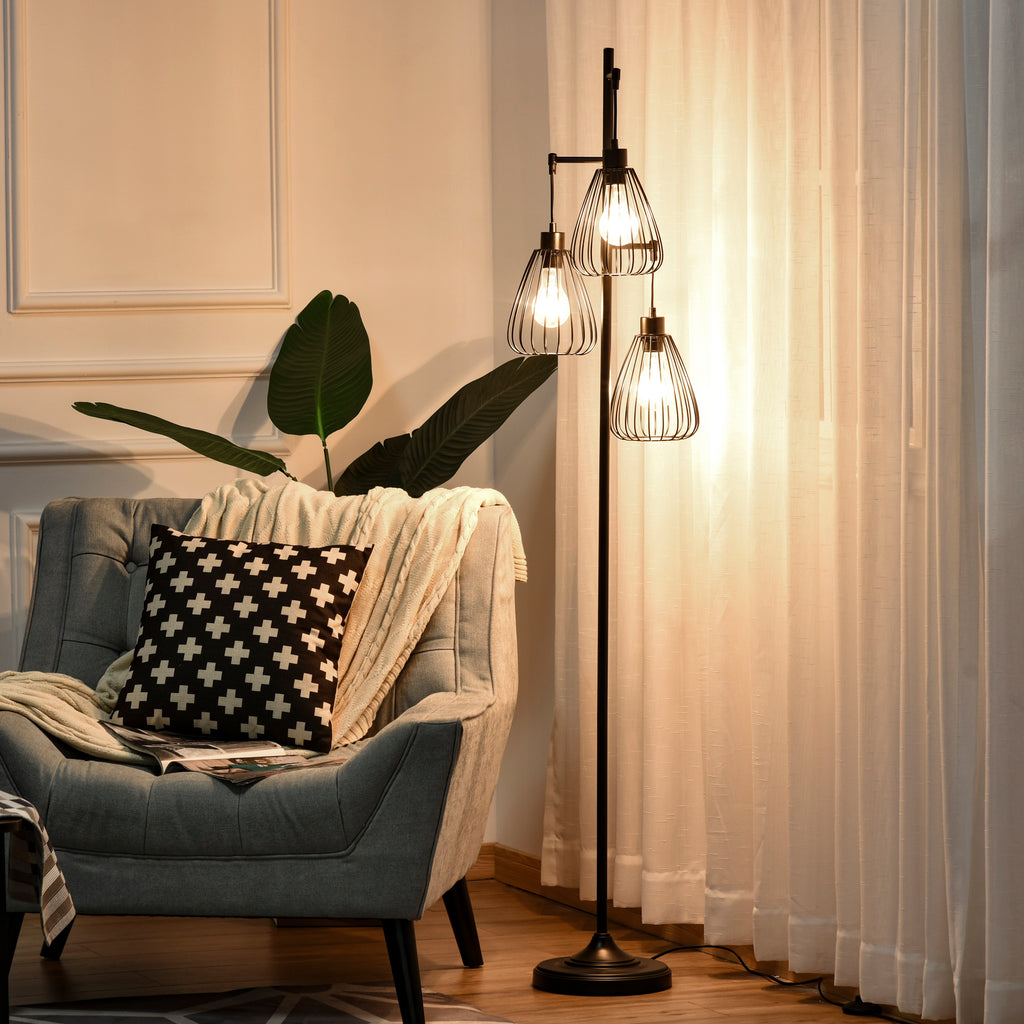 HOMCOM Vintage Industrielle Stehlampe aus Schwarzem Metall, Moderne Stehleuchte Ф35 x 170cm