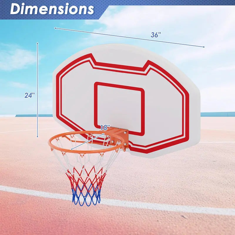 Large Wall-Mounted Indoor/Outdoor Basketball Hoop with 36″ x 24″ Shatterproof Backboard
