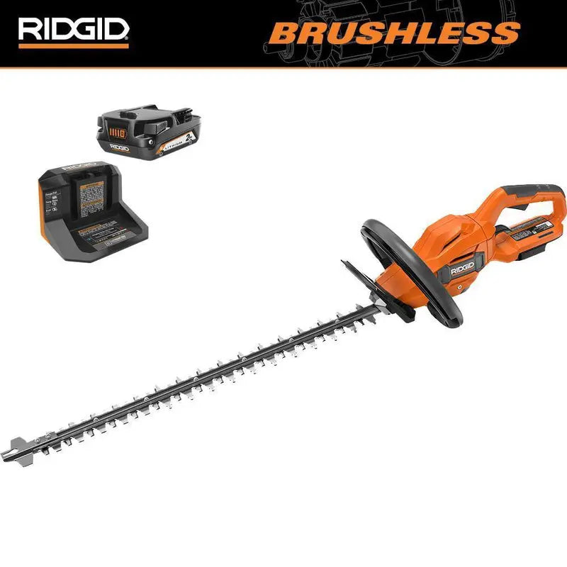 RIDGID 18V Brushless 22″ Hedge Trimmer Kit with 2.0 Ah Battery & Charger