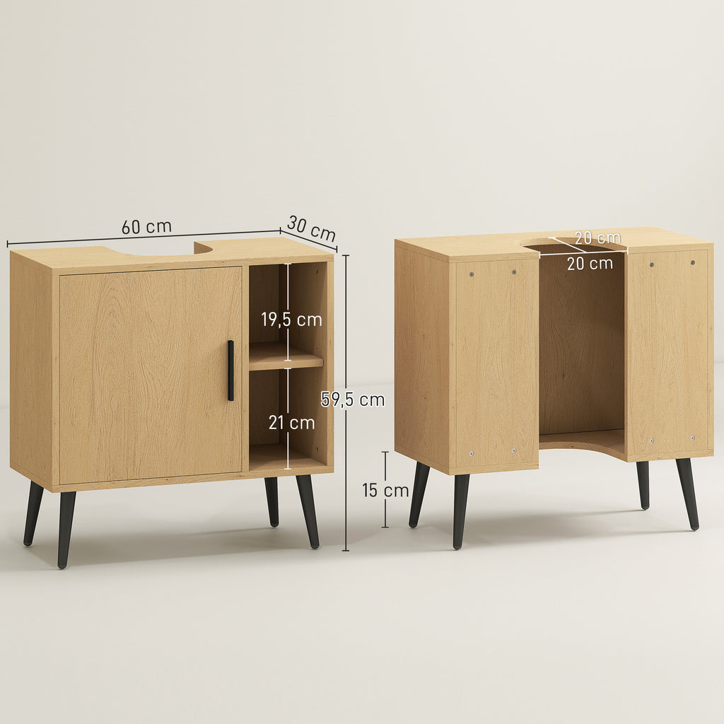 HOMCOM Badezimmer Unterschrank mit Soft-Close-Tür und verstellbarem Regal, 60 x 30 x 59,5 cm, Eiche