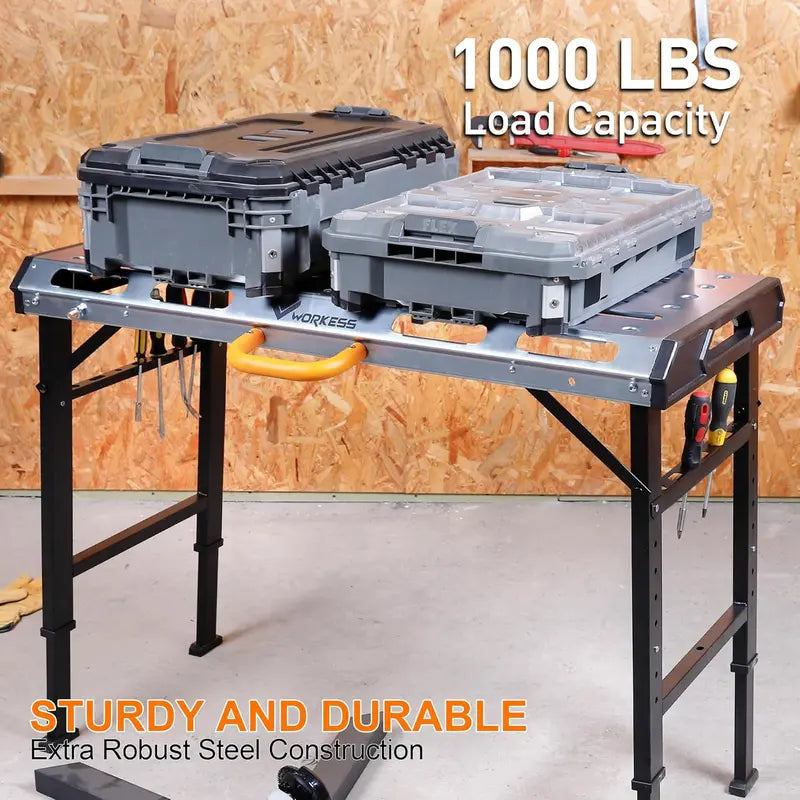 WORKESS Folding Welding Table – Heavy-Duty Adjustable Metal Workbench with 1000 lbs Load Capacity