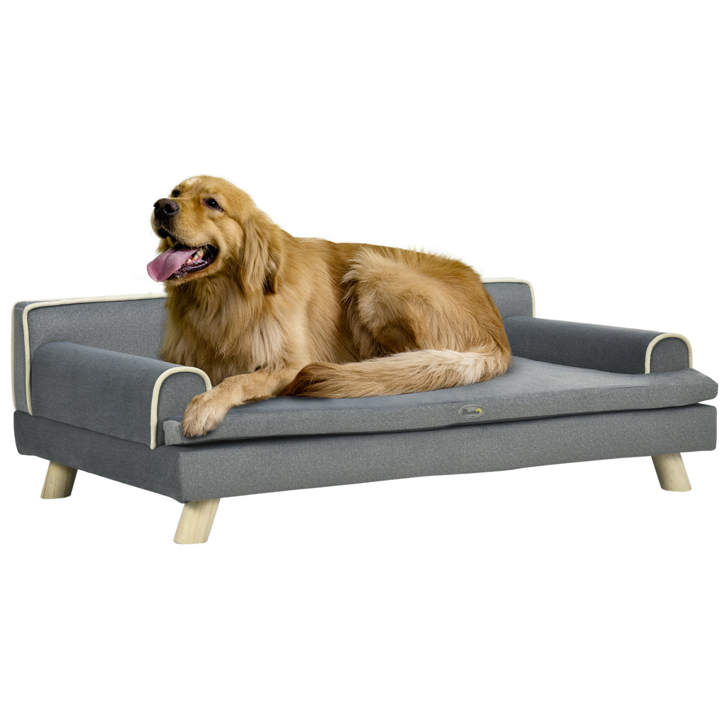 PawHut Skandinavisches Design-Sofa für Hund und Katze mit weichem abnehmbarem Kissen und massiven Holzbeinen 100 x 62 x 32 cm grau