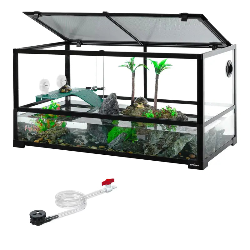 REPTIZOO 40 Gallon Turtle Tank with Basking Platform & Ventilated Mesh Cover, Black