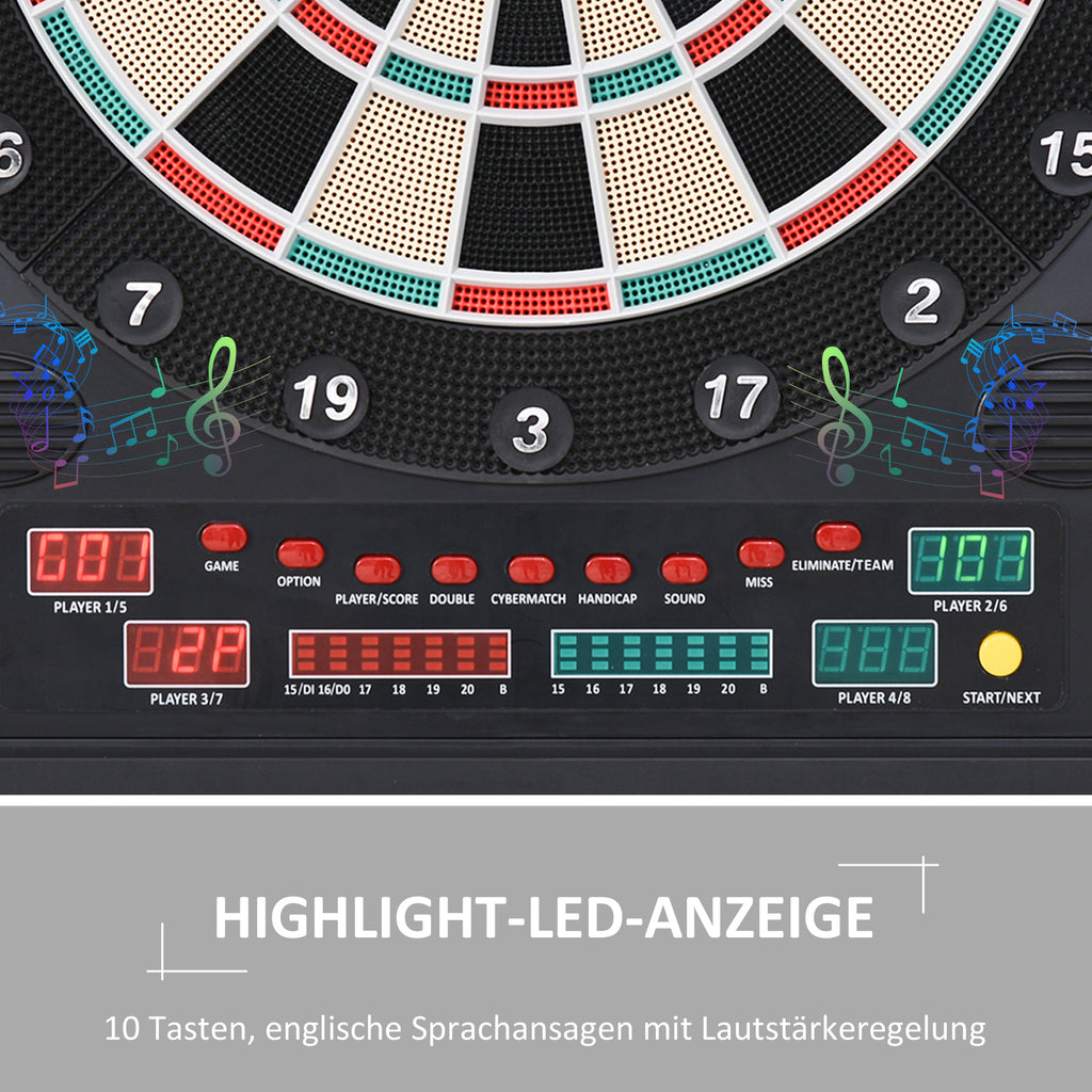 HOMCOM Elektronische Dart-set mit Tür Dartboard Dartscheibe mit automatischer Wertung Soundeffekte 12 Darts 27 Spiele und 202 Trefferoptionen für 8 Spieler 57 x 51 x 6,5 cm