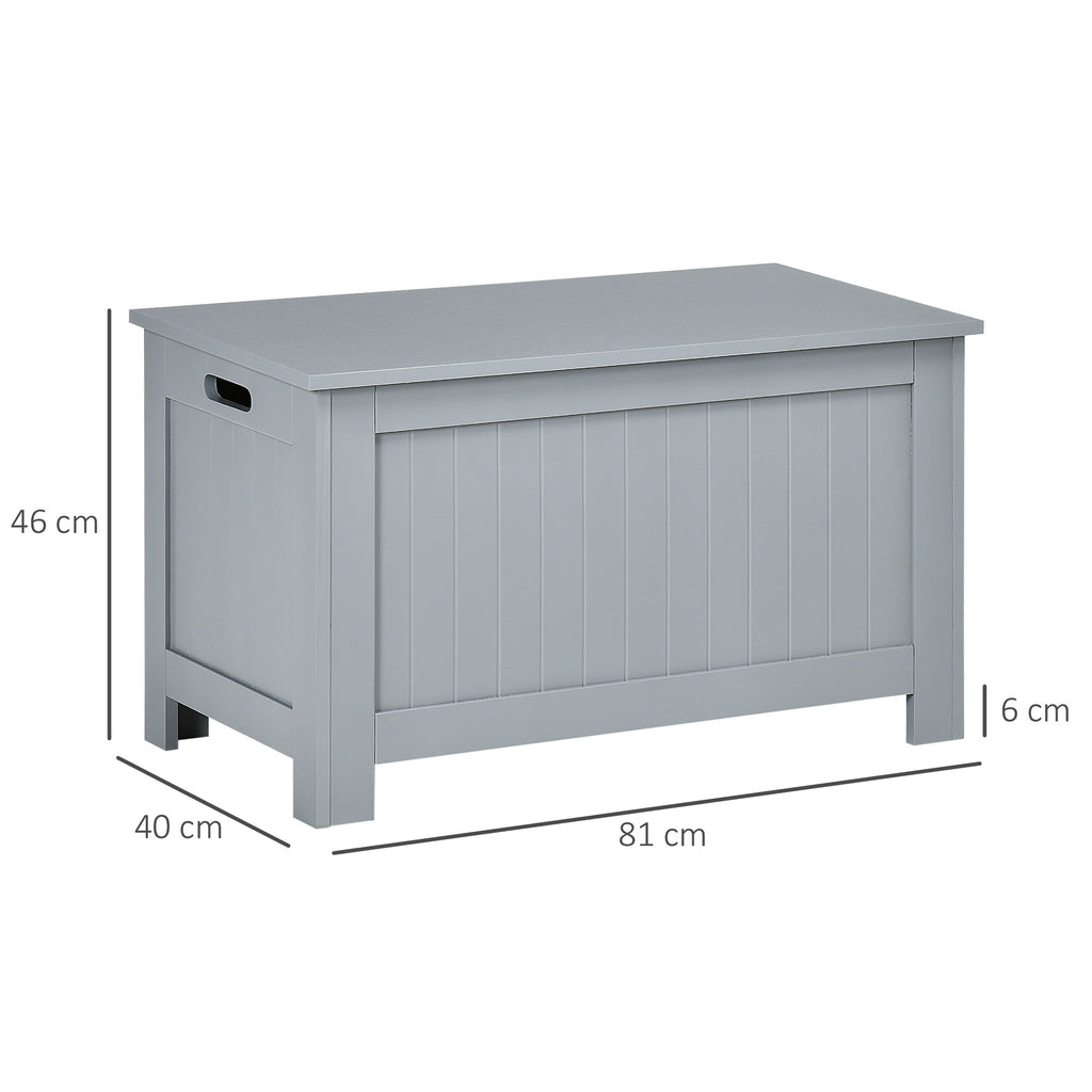 HOMCOM Sitzbank mit Stauraum im Landhausstil, inkl. Sicherheitsscharniere, Truhe, 81 cm x 40 cm x 46 cm, Hellgrau