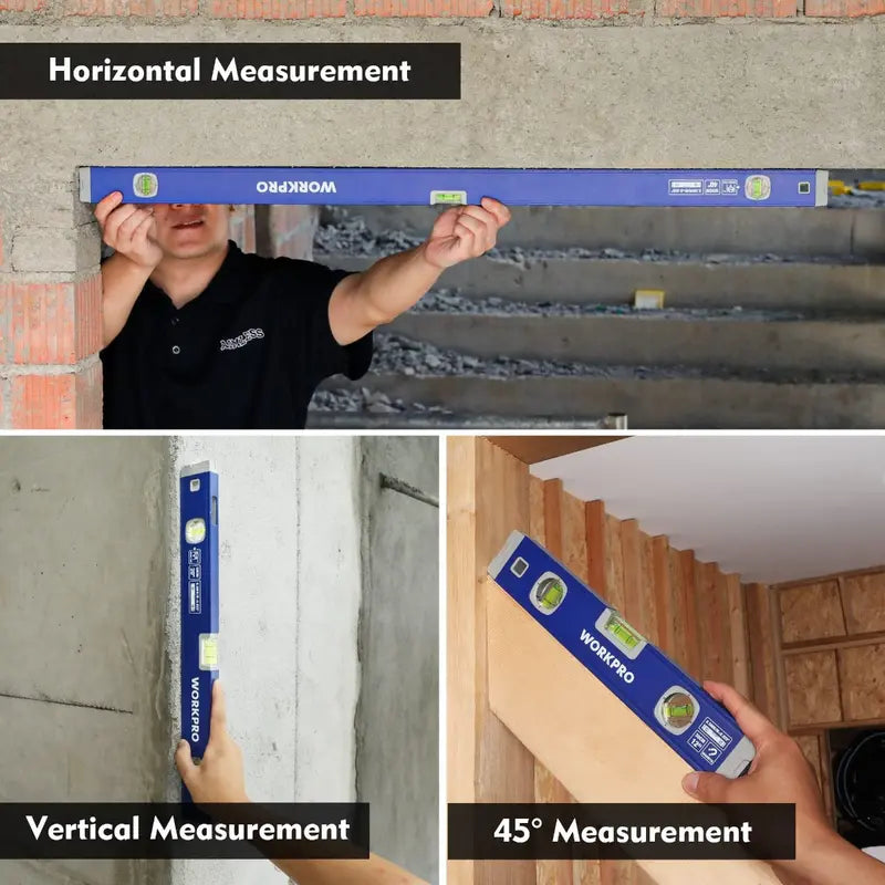 WORKPRO Triple-Length Spirit Level Set – 12″, 20″, and 40″ Aluminum Levels