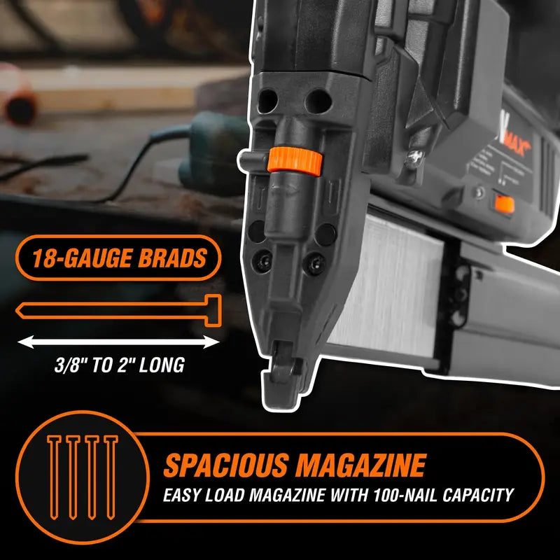 WEN 20V Max Cordless 18-Gauge Brad Nailer with 2.0Ah Battery & Charger, Dual LED Lights, 100 Nail Capacity