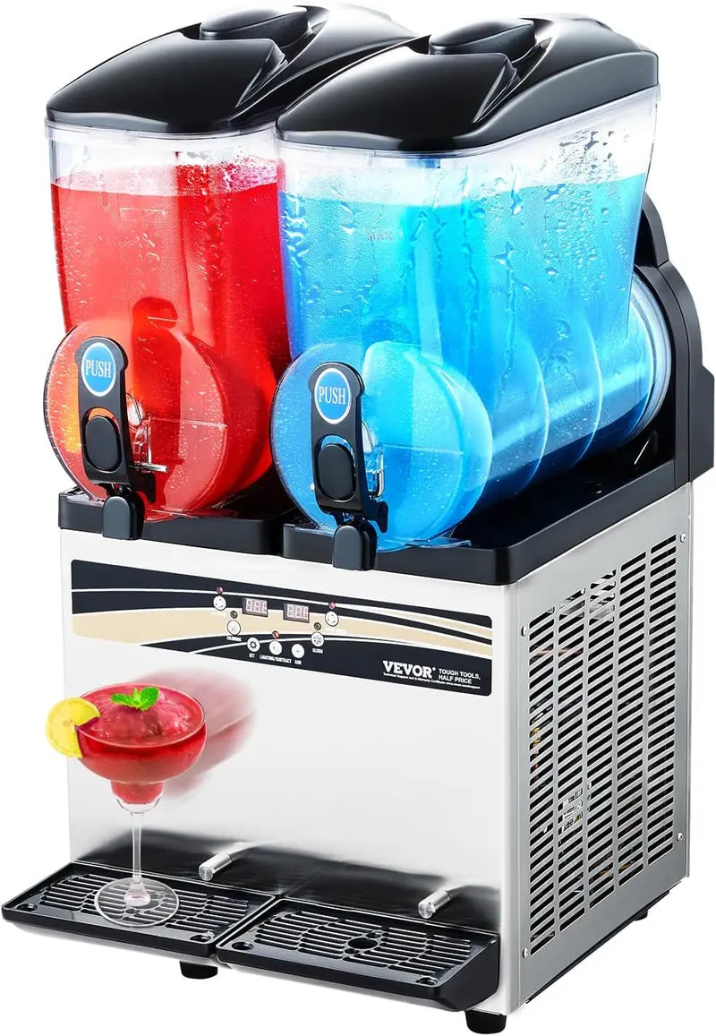 Vevor Dual-Tank Slushy Machine – 15L x 2, 120-Cup Capacity, Stainless Steel Frozen Drink Dispenser for Bars & Events