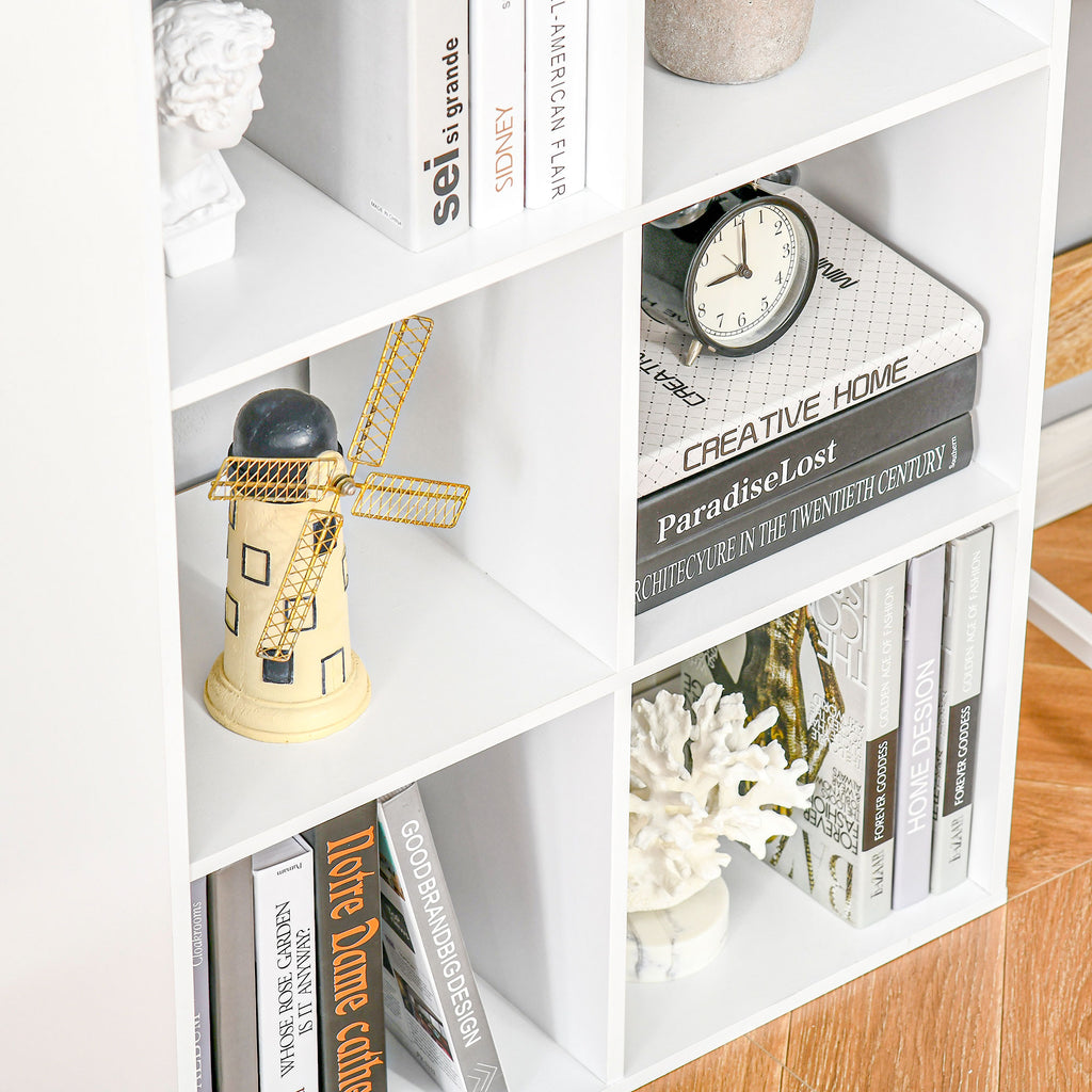 HOMCOM Weißes Bücherregal für Zuhause und Büro, Modernes Bücherregal mit Designregal, 6 Holzfächer, geräumig, Rechteckig, 61,5x29,5x91,5 cm, Weiß