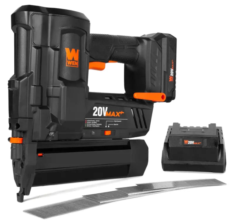 WEN 20V Max Cordless 18-Gauge Brad Nailer with 2.0Ah Battery & Charger, Dual LED Lights, 100 Nail Capacity