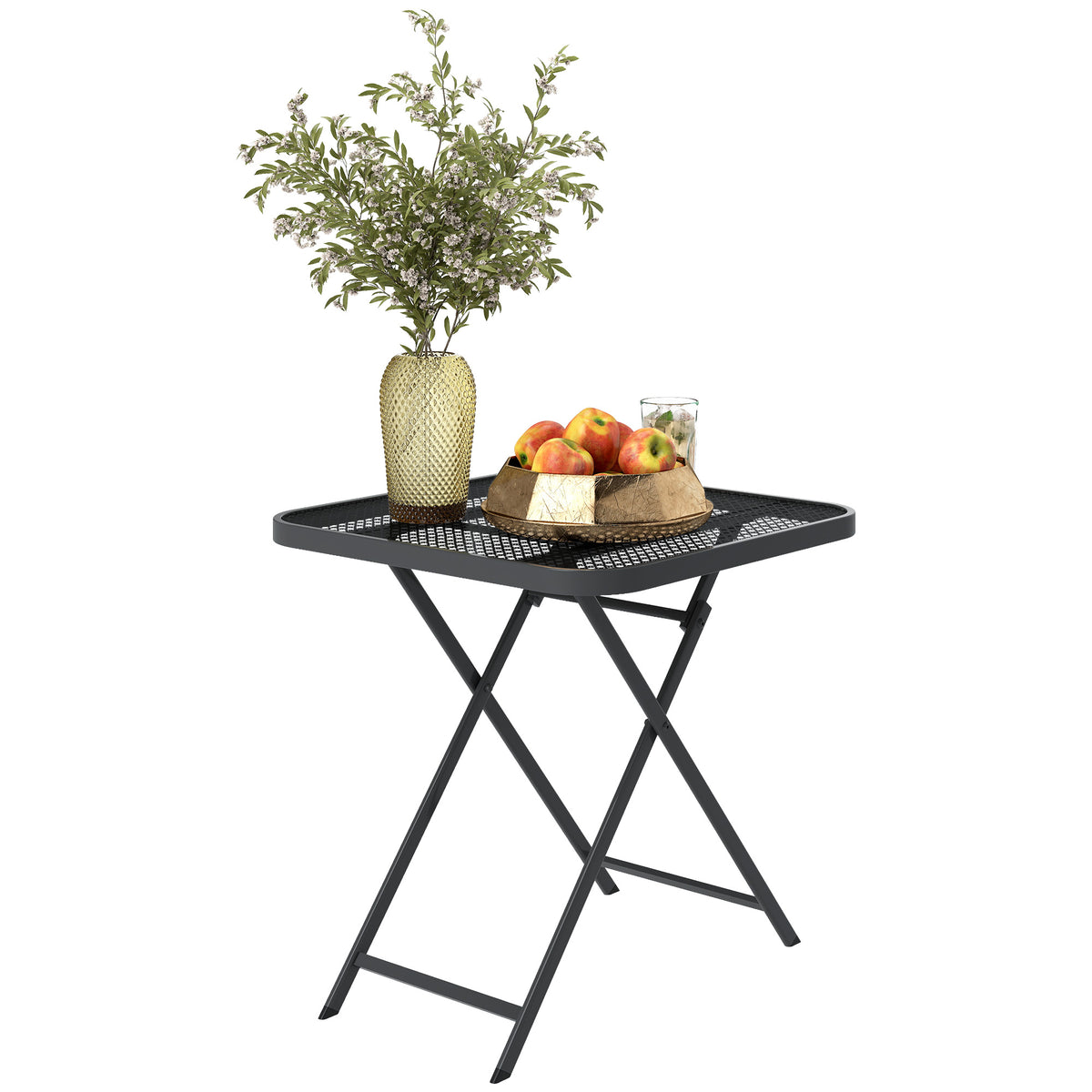 Outsunny Gartentisch klappbar 70 x70 cm, Wetterfest Balkontisch Klapptisch mit Ausschnitt-Design quadrarisch Schwarz