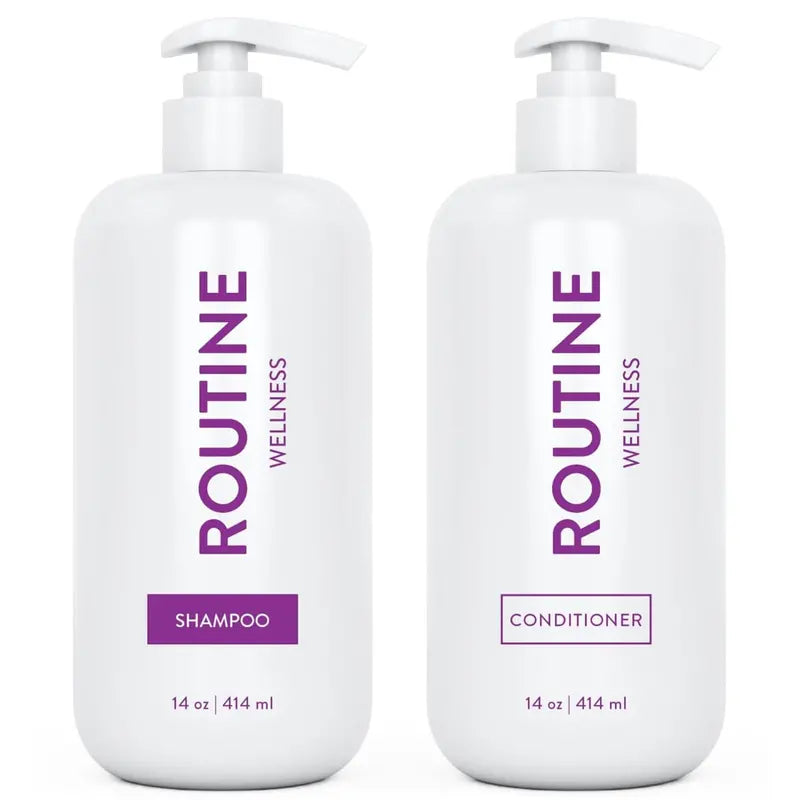 Routine Wellness Vegan Biotin Shampoo & Conditioner Set – Strengthens Hair, Rose Hips Scent, 14oz, Pack of 2