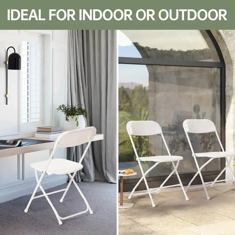 Set of 10 Lightweight Folding Plastic Chairs – 350 lb. Weight Capacity, Indoor/Outdoor Use