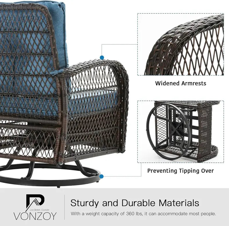 VONZOY 3-Piece Patio Set – Rocking Chair & Matching Cushioned Seating with Rust-Resistant Frames