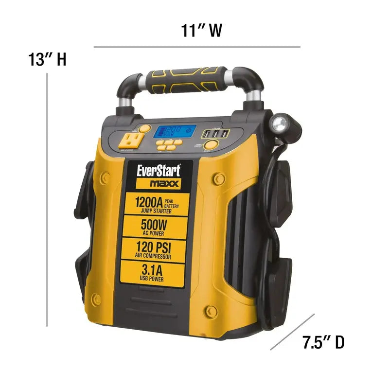J5CPDE All-in-One Jump Starter Power Station – 1200A Peak, 500W Inverter, 120 PSI Air Compressor