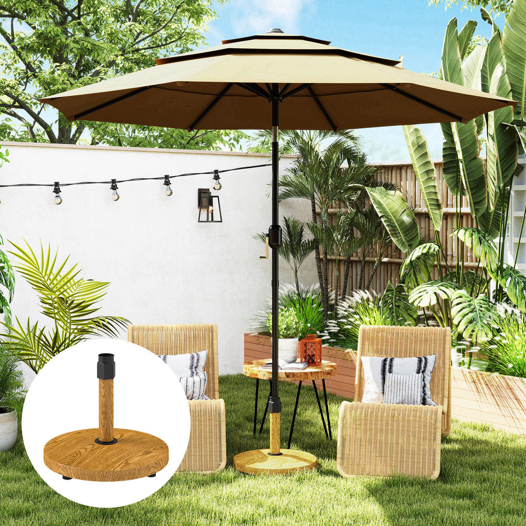 Outsunny Gartenschirmständer, Sonnenschirmbasis Verstellbare Fußpads Basis für Gartenschirm, Metall, Beton, Naturholz