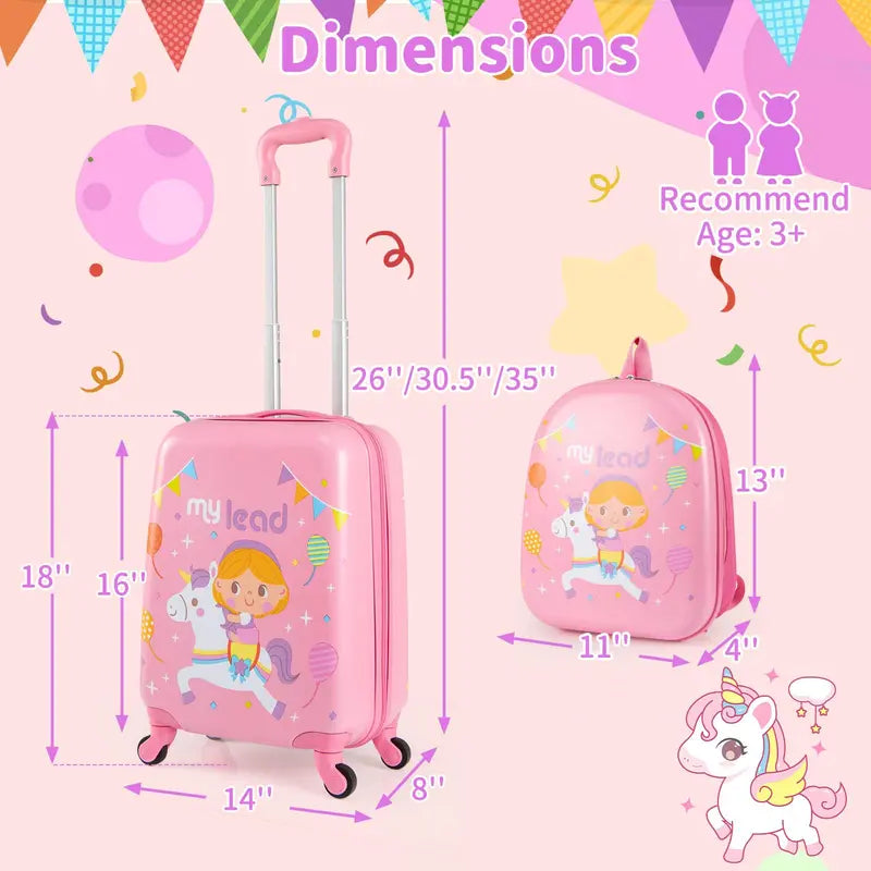 Kids' Spinner Luggage Set – 2-Piece Pink Travel Suitcase Combo for Boys & Girls