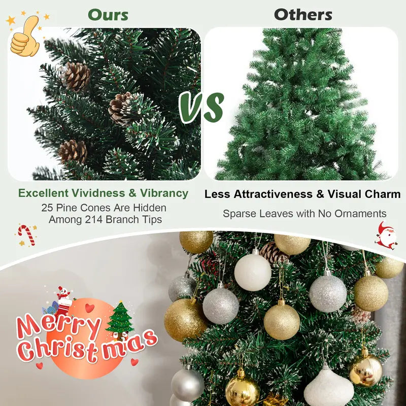 Slim Snow-Flocked Pencil Christmas Tree – Pre-Lit Artificial Tree with Hinged Branches