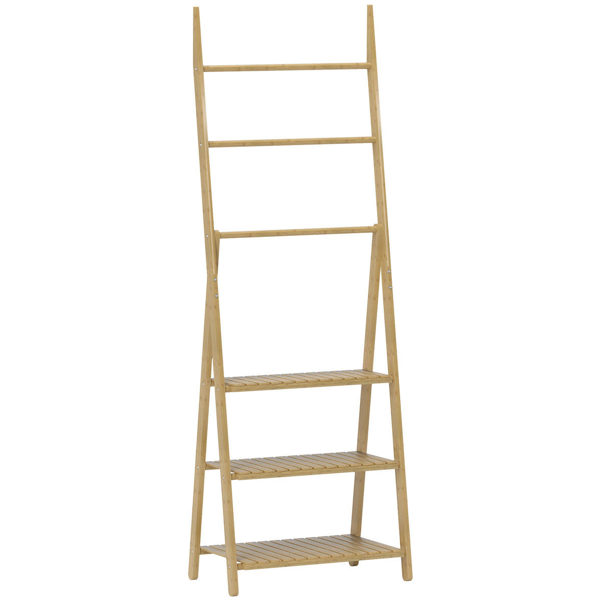 HOMCOM Badezimmerregal 3 Regale mit 3 Handtuchstangen, freistehend und klappbar aus Bambus