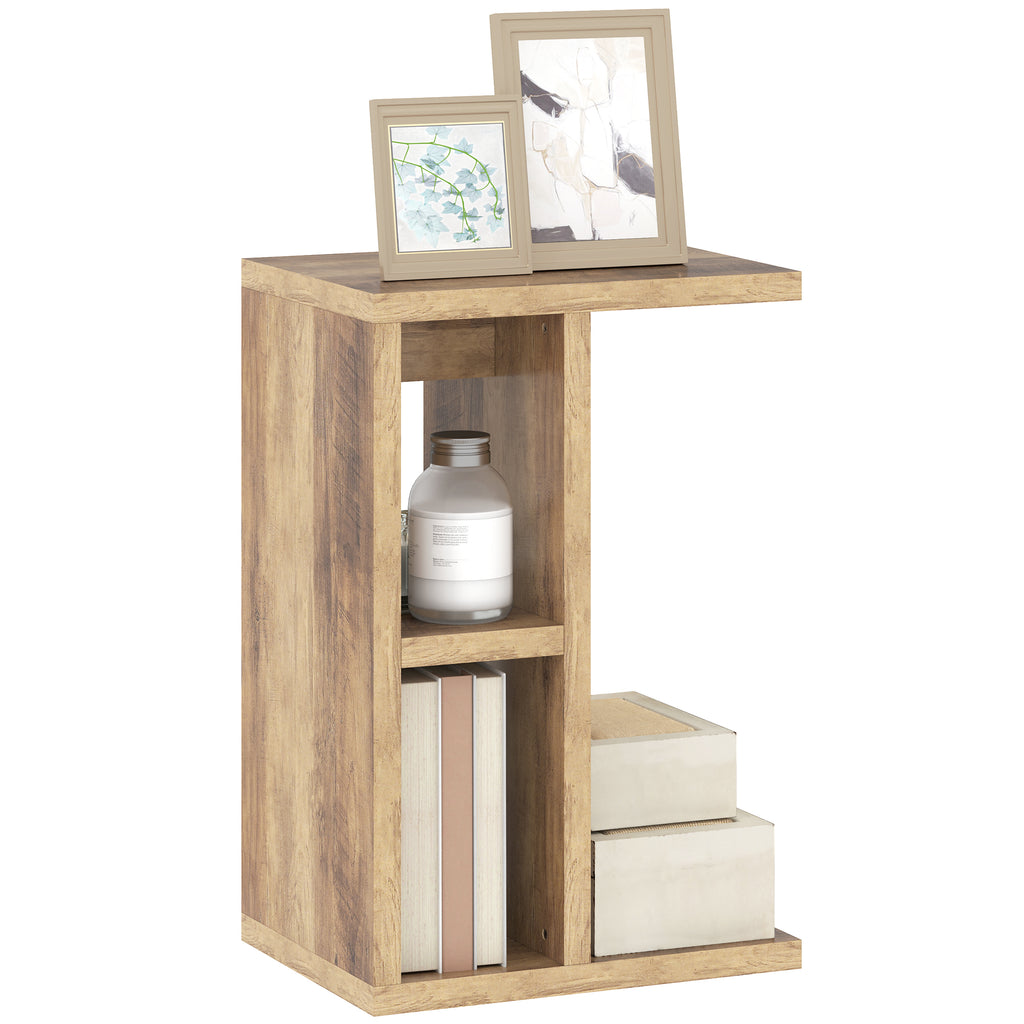 HOMCOM C-förmiger Couchtisch mit 3 Regalen und 2 offenen platzsparenden Fächern, 40x30x60 cm, Braun