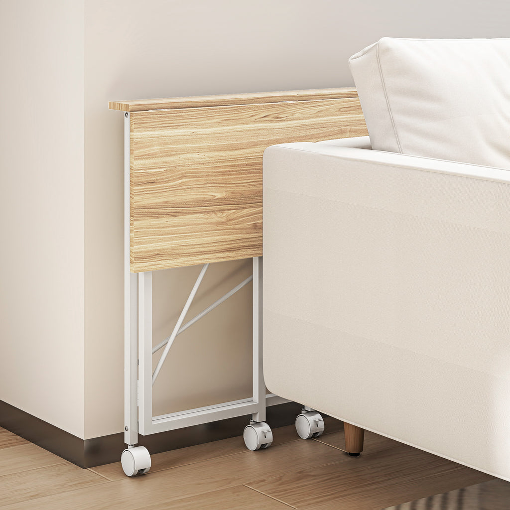 HOMCOM Klappbarer Computertisch 80 x 40 cm auf Rollen für Homeoffice, Schlafzimmer, kleine Räume, Eiche