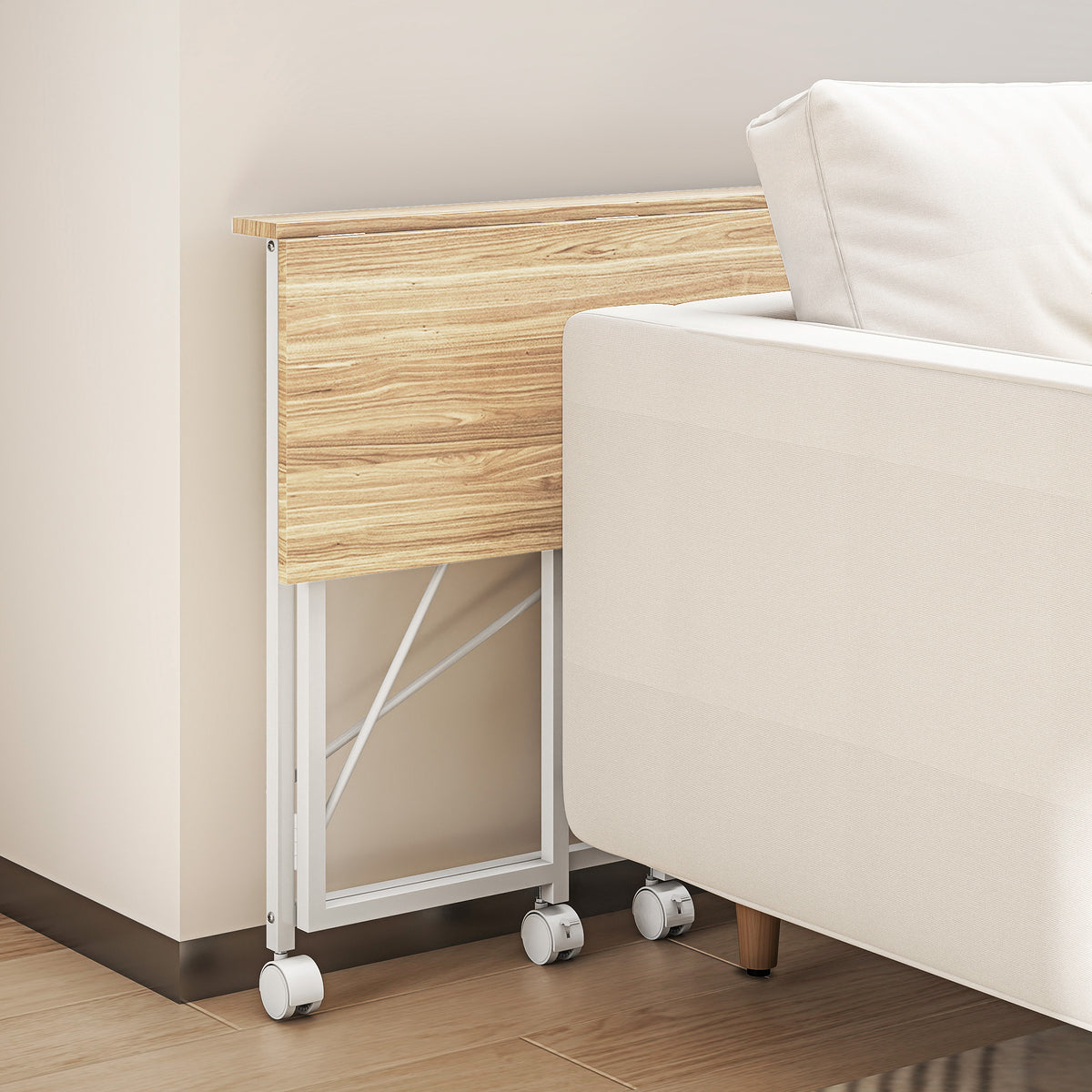 HOMCOM Klappbarer Computertisch 80 x 40 cm auf Rollen für Homeoffice, Schlafzimmer, kleine Räume, Eiche