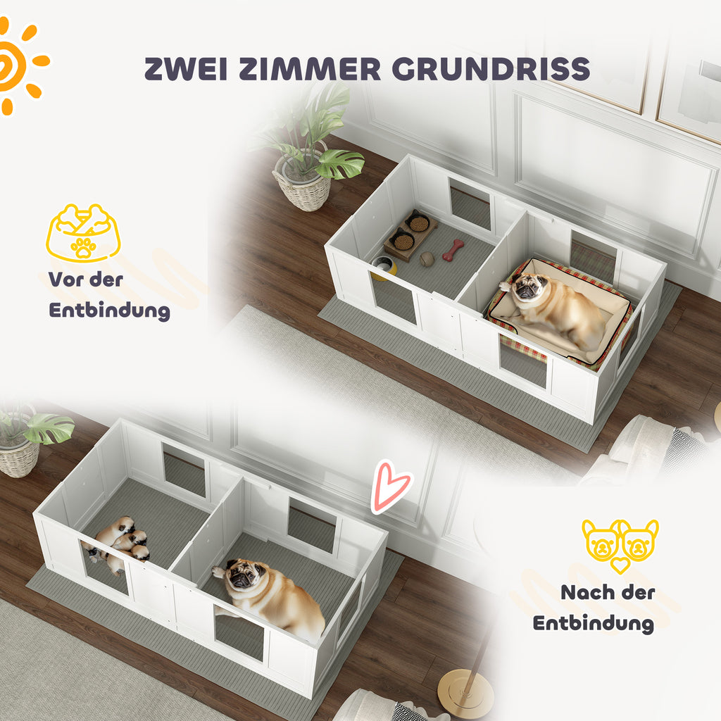 PawHut Welpenbox für Hunde, mit  klaren Paneelen, 2-Raum-Design, für kleine Hunde