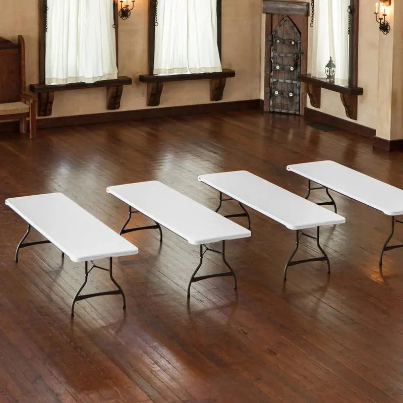 Lifetime Commercial-Grade Stacking Folding Tables – 4-Pack, 8-Foot White Tables (Model 80344)