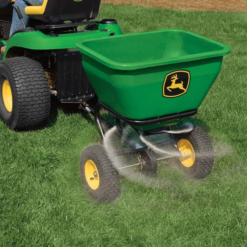John Deere 175 lb Tow-Behind Broadcast Spreader – Rustproof Poly Hopper, Universal Compatibility