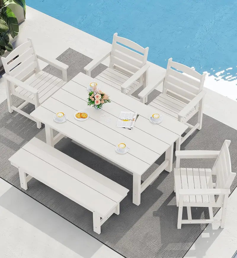 SERWALL HDPE 7-Piece Outdoor Dining Set — All-Weather Aluminum Frame Dining Table and Chair Collection