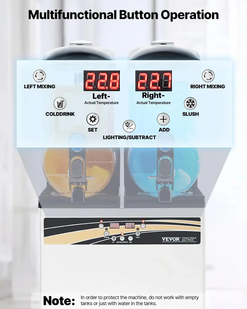 Vevor Dual-Tank Slushy Machine – 15L x 2, 120-Cup Capacity, Stainless Steel Frozen Drink Dispenser for Bars & Events