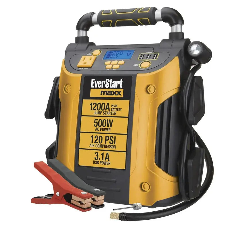 J5CPDE All-in-One Jump Starter Power Station – 1200A Peak, 500W Inverter, 120 PSI Air Compressor
