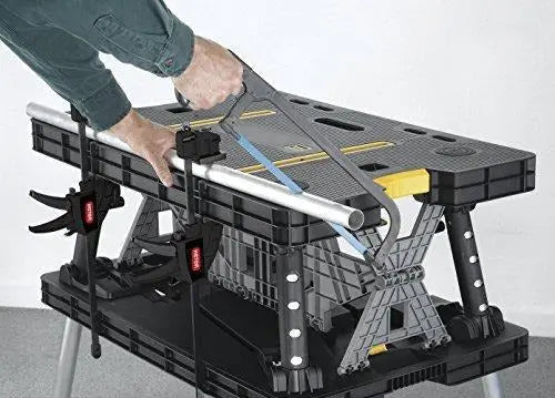 Keter Folding Workbench Table – Miter Saw Stand with Clamps & Compact Garage Storage