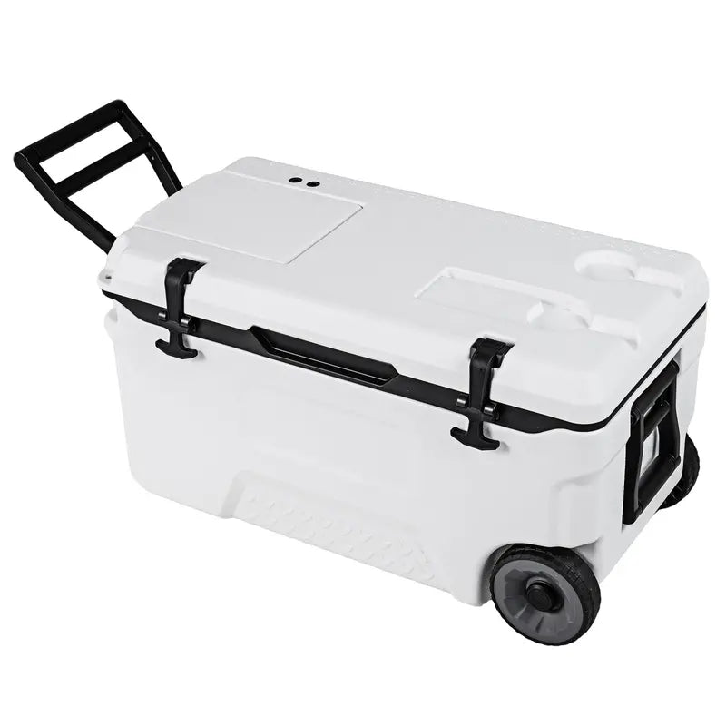 Rolling Hard-Sided Cooler – 53/74-Quart Insulated Portable Ice Chest with All-Terrain Wheels
