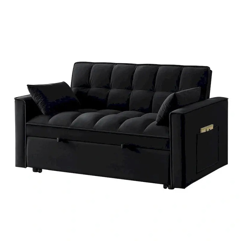 Velvet Pull-Out Sleeper Loveseat – Convertible Reclining Couch with Dual Side Storage Pockets