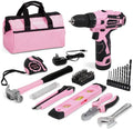 WORKPRO 12V Cordless Drill Kit with 14-Inch Pink Ribbon Tool Bag
