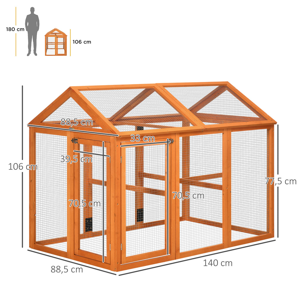 PawHut Hühnergehege aus Holz, Käfig für Hühner, Metallgehege 140 x 88,5 x 106 cm Orange