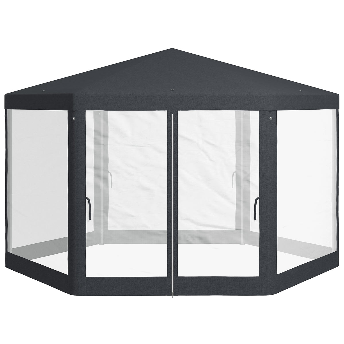 Outsunny Gartenpavillon, 6-eckig, Netzvorhänge, Metallgestell, 3,94x3,412x2,5m, Dunkelgrau