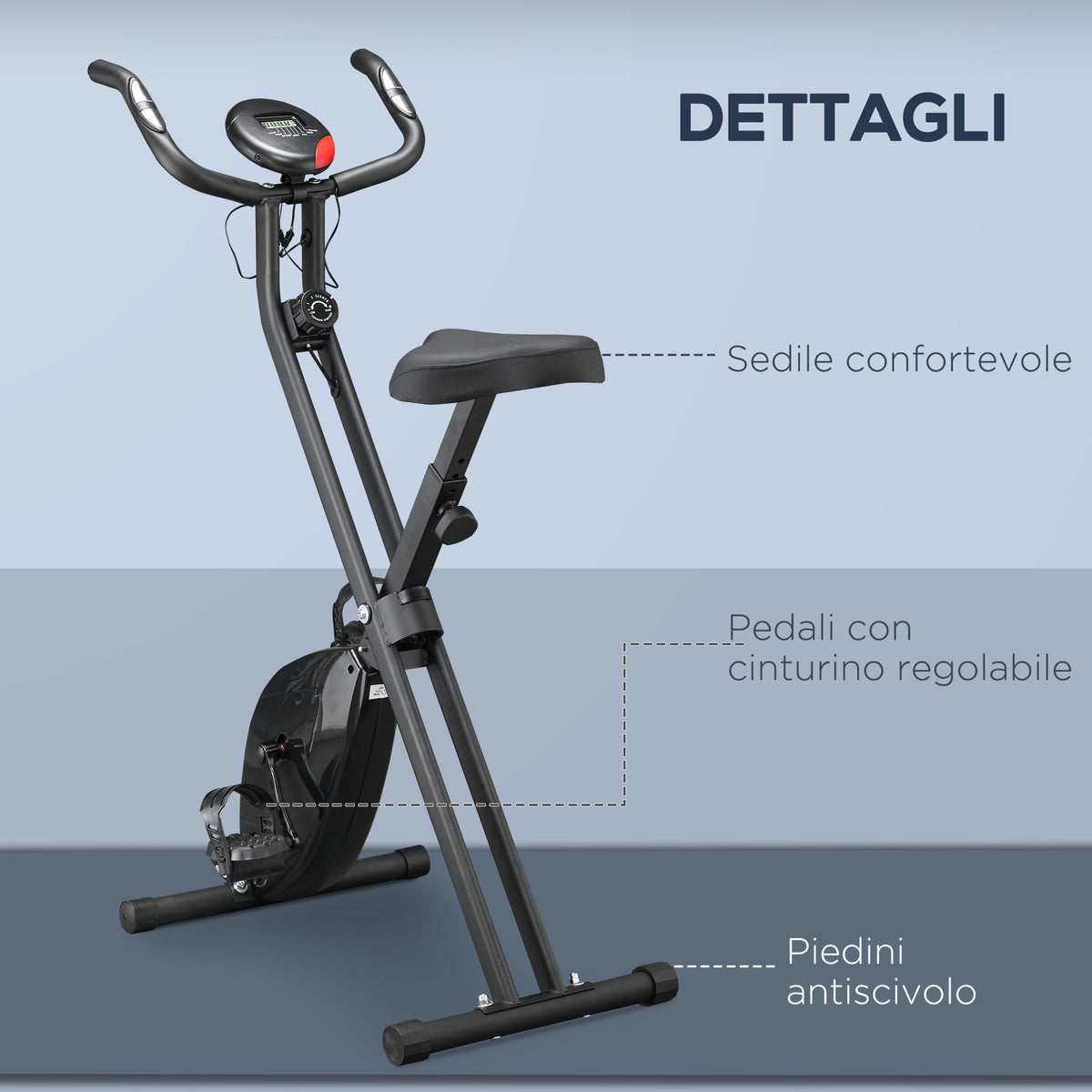 HOMCOM Professioneller Heimtrainer mit verstellbarem Widerstand und Höhe, aus Stahl und PP, 41x86x112 cm, Schwarz
