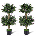 Set of Two 3-Foot Double-Ball Boxwood Topiaries for Porch or Entryway Decoration