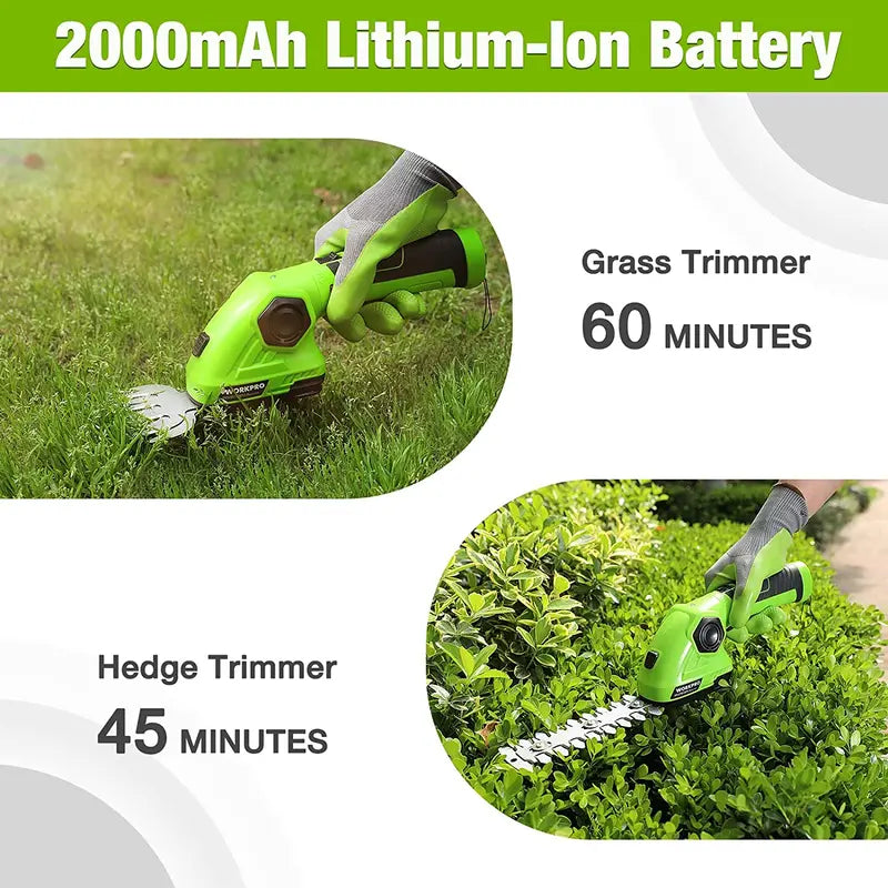 WORKPRO 7.2V Dual-Function Cordless Trimmer – Handheld Hedge Shear and Grass Trimmer in One
