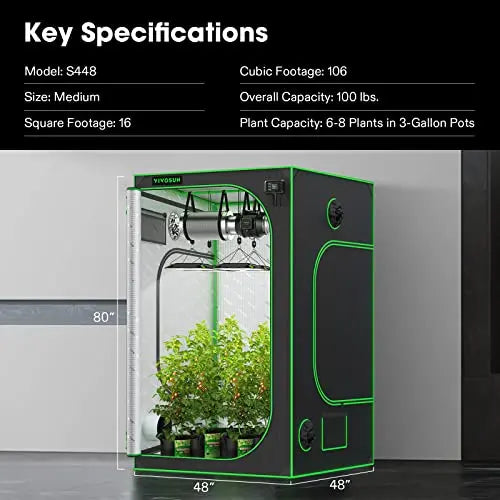 VIVOSUN 4 4 Grow Tent, 48 x48 x80  High Reflective Mylar with Observation Window and Floor Tray