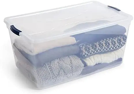 Rubbermaid CleverStore 95 Qt Clear Storage Bins – 4-Pack, Stackable, BPA-Free, See-Through Latching Lids, Made in USA